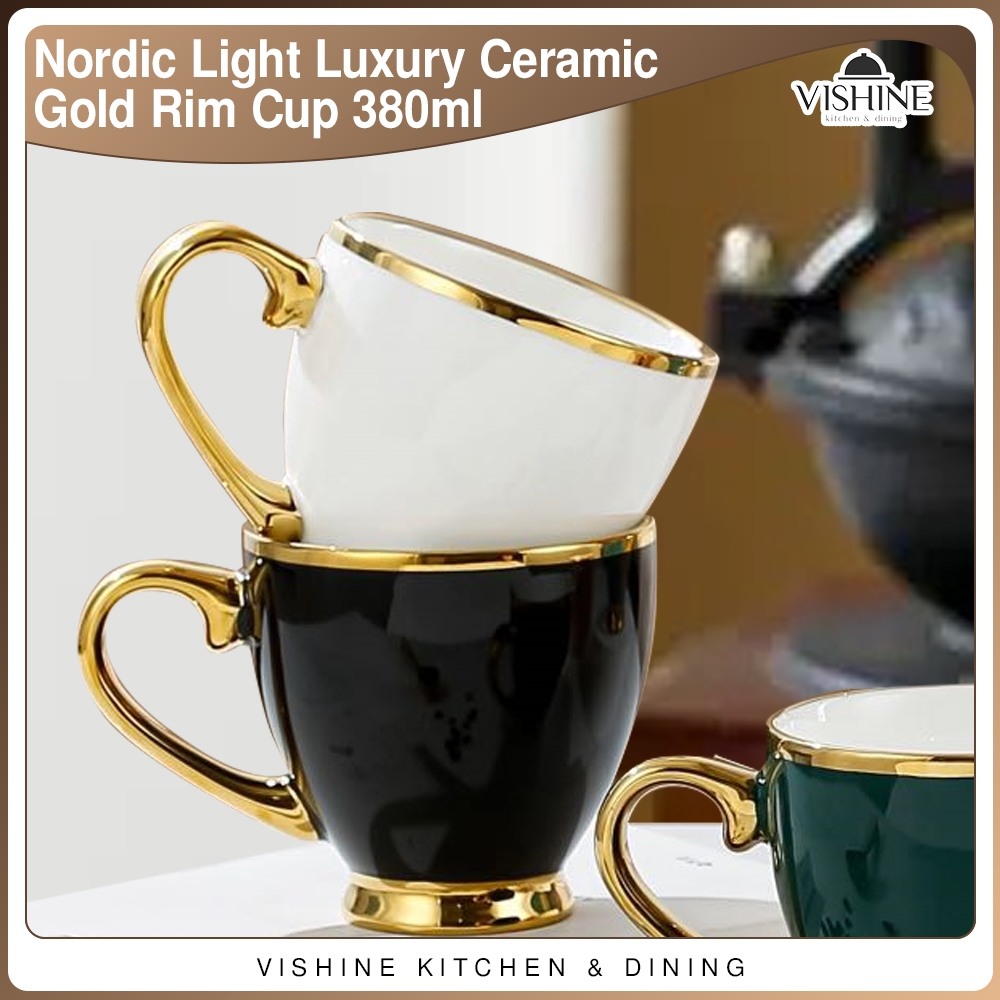 VISHINE Nordic Light Luxury Ceramic Mug Gold Rim Coffee Water Mug ...
