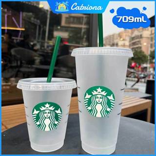 5PCS Starbucks Logo Reusable Plastic Cold Party Cup with Straw 710ml (BRAND  NEW)