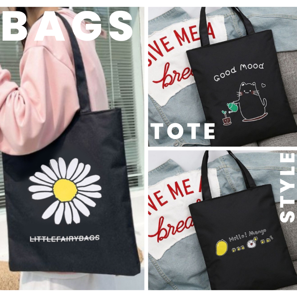 Black Tote Korean New Fashion Canvas Tote Bag Canvas Shoulder Bags ...