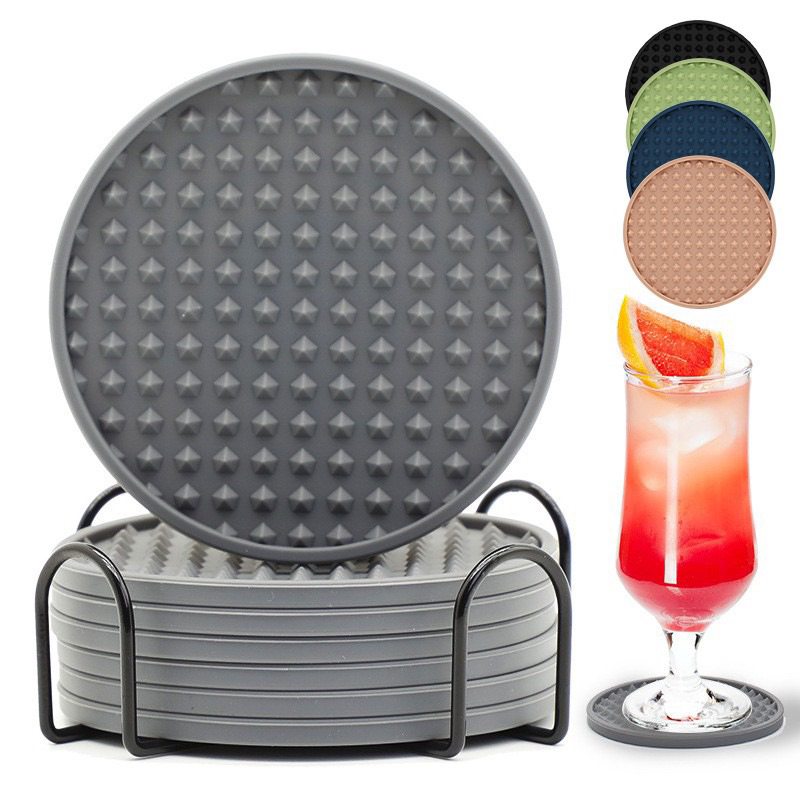 7pcs/set Round Silicone Table Mat Super Thick Placemat Open Cup Coaster ...