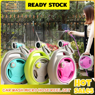 Mini Portable Garden Pipe Hose Reel Cart with Water Spray Gun Set