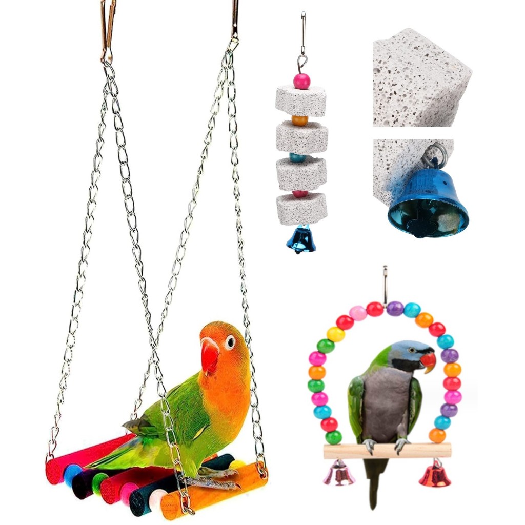 Bird Parrot Cage Hanging Accessories Bell Colorful Toys (Bridge, Swing ...