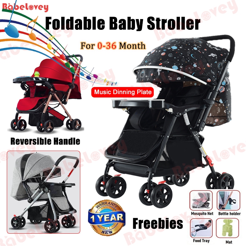 COD Stroller For Baby Twoway Baby Stroller Reversible Handle Foldable