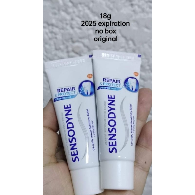Sensodyne Repair and protect toothpaste 18g no box 2025 expiration
