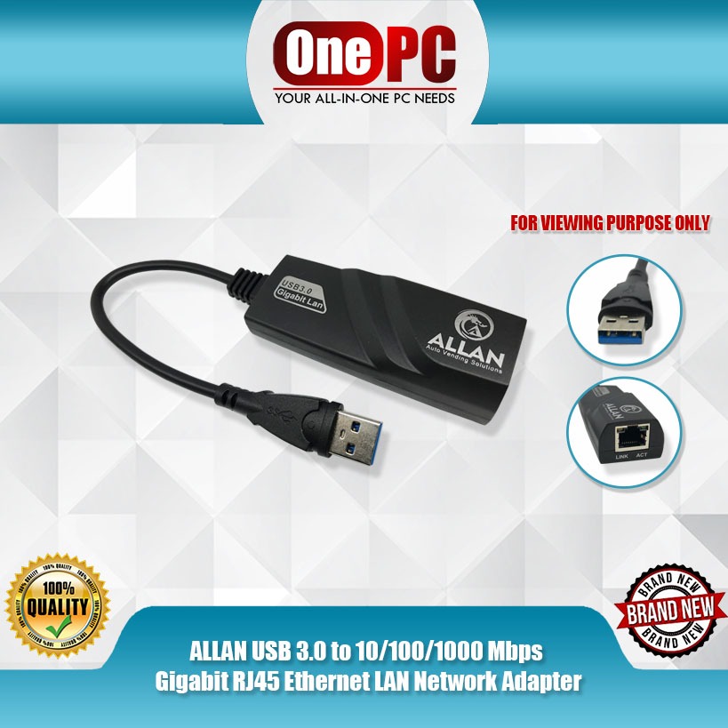 ALLAN USB 3.0 to 10/100/1000 Mbps Gigabit RJ45 Ethernet LAN Network ...