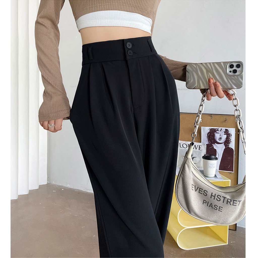 High-waisted wide-leg pants women's casual pants twill suit fabric non ...