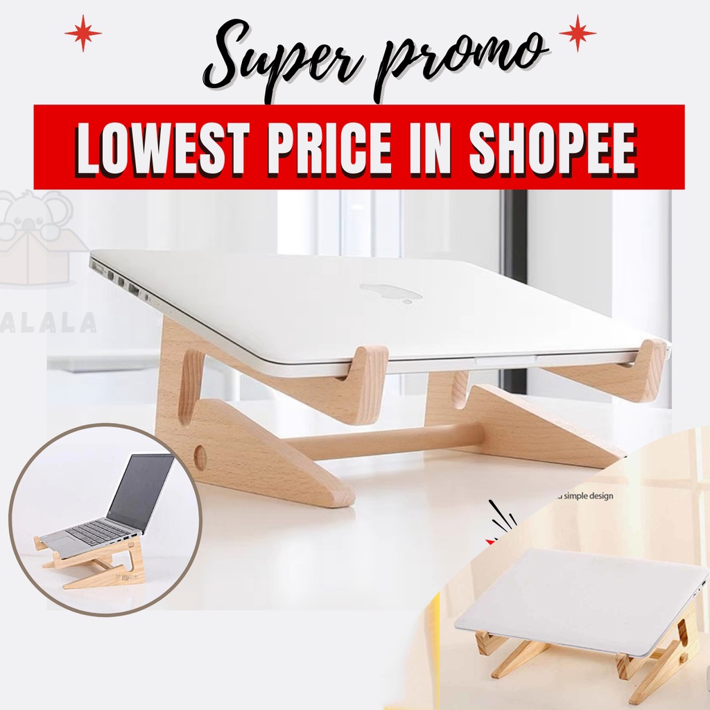 Wood Stand Laptop Support Monitor Support Foldable Laptop Wooden Rack ...