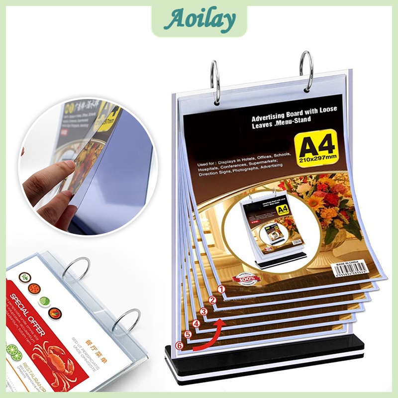 A4/A5 Loose Leaf Display Holder Upright Acrylic Restaurant Menu Stand ...