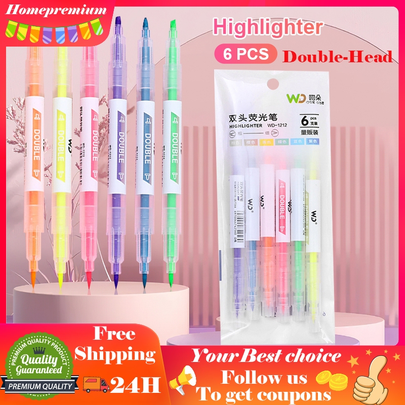 6 in 1 Double-Head Highlighter Pen Student Marker Pen Cute Dual Tip ...