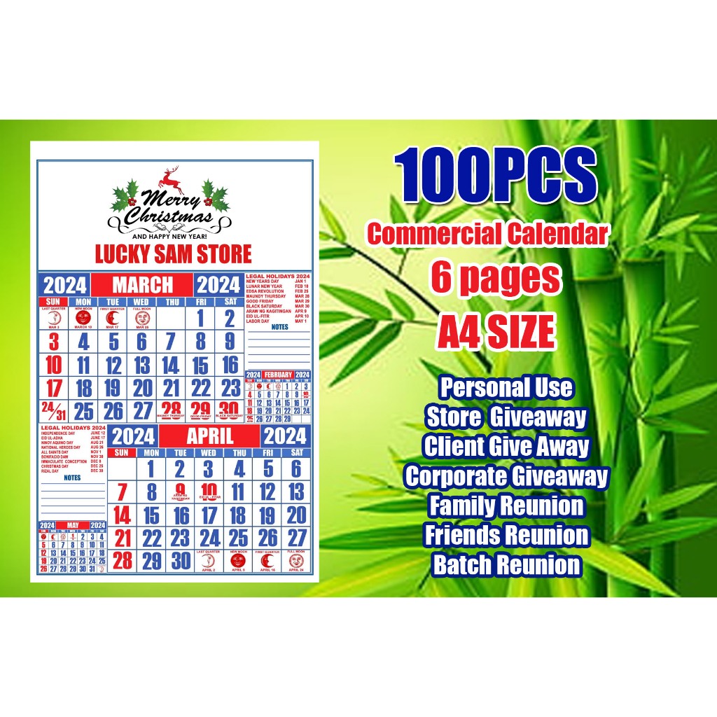 100PCS 2024 COMMERCIAL CALENDAR SOUVENIR Shopee Philippines