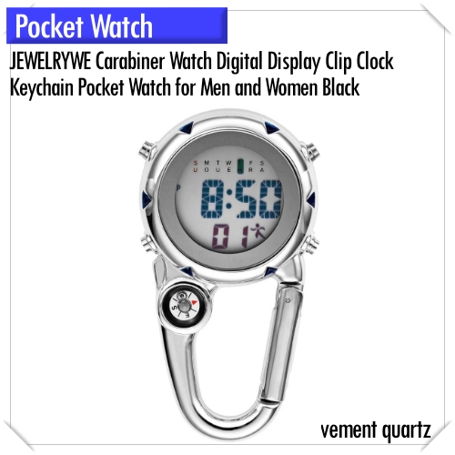 JEWELRYWE Carabiner Watch Digital Display Clip Clock Keychain Pocket ...