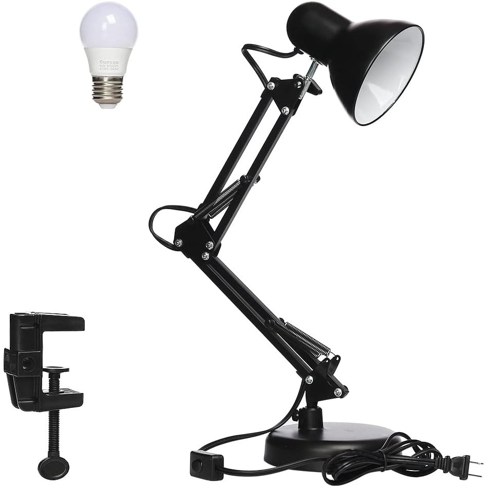 Metal Swing Arm Desk Lamp, Interchangeable Base Or Clamp MultiJoint