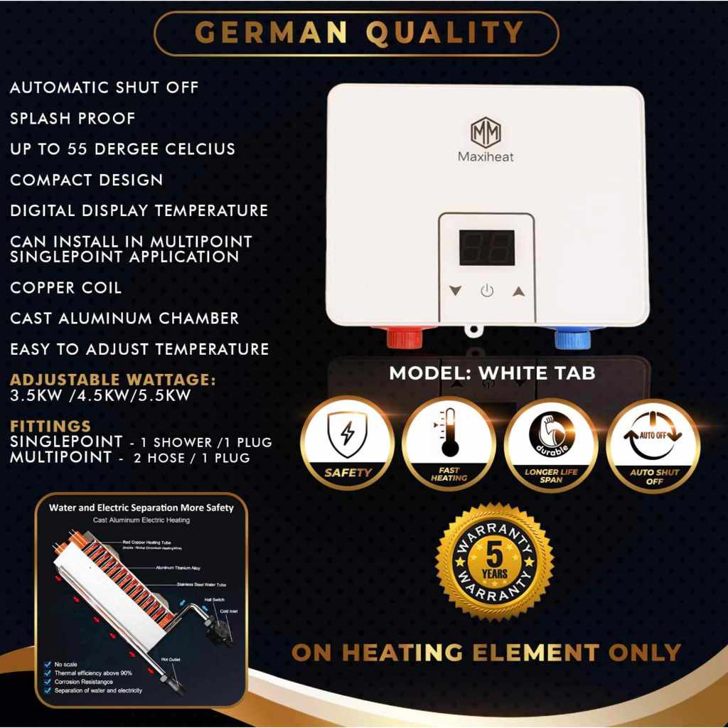 MAXIHEAT 2 WATER HEATER Instant Electric Shower Hot Water 5.5KW Small