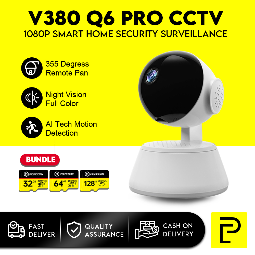 Popcorn V380 Q6 Pro CCTV Camera Wifi Connect 1080P Smart Home Security ...