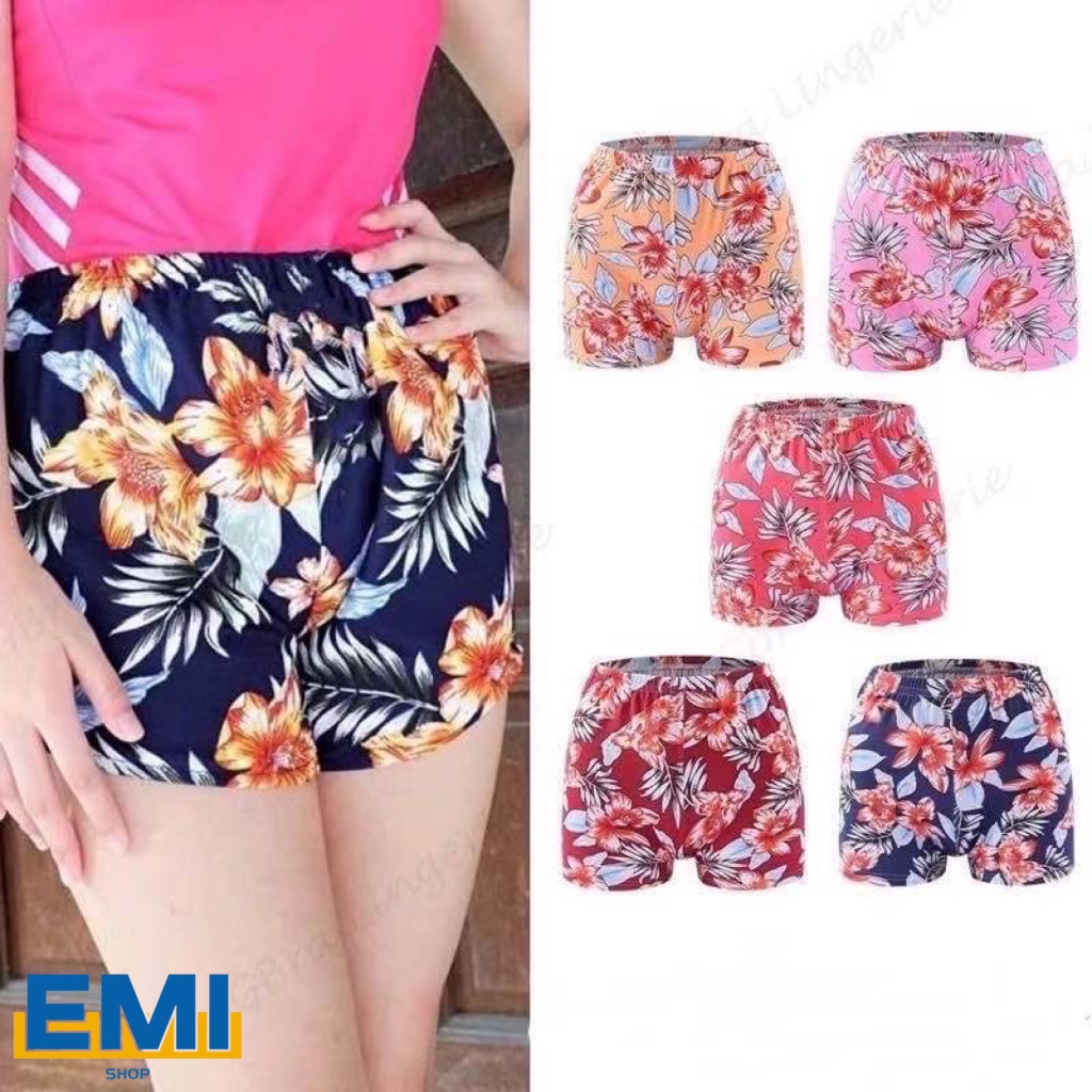EMMERSON bold orange floral print high waist loose fit shorts