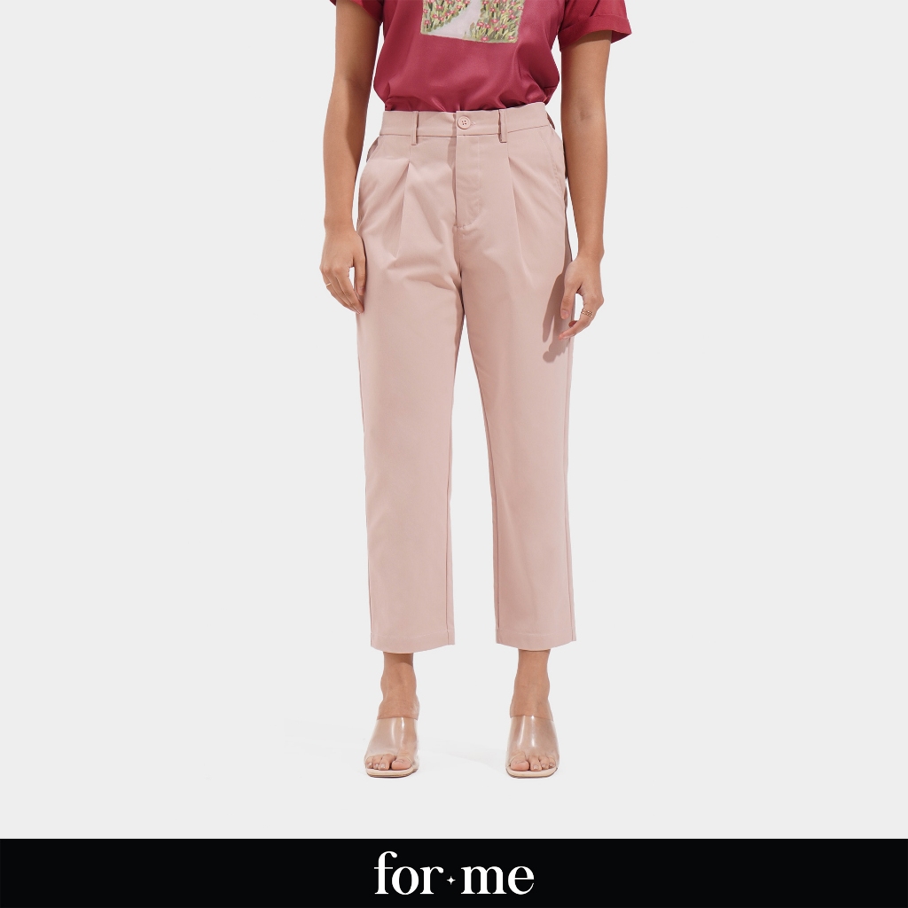 ForMe Pleated Slim Fit Cozy Pants for Women (Off White/Old Rose ...