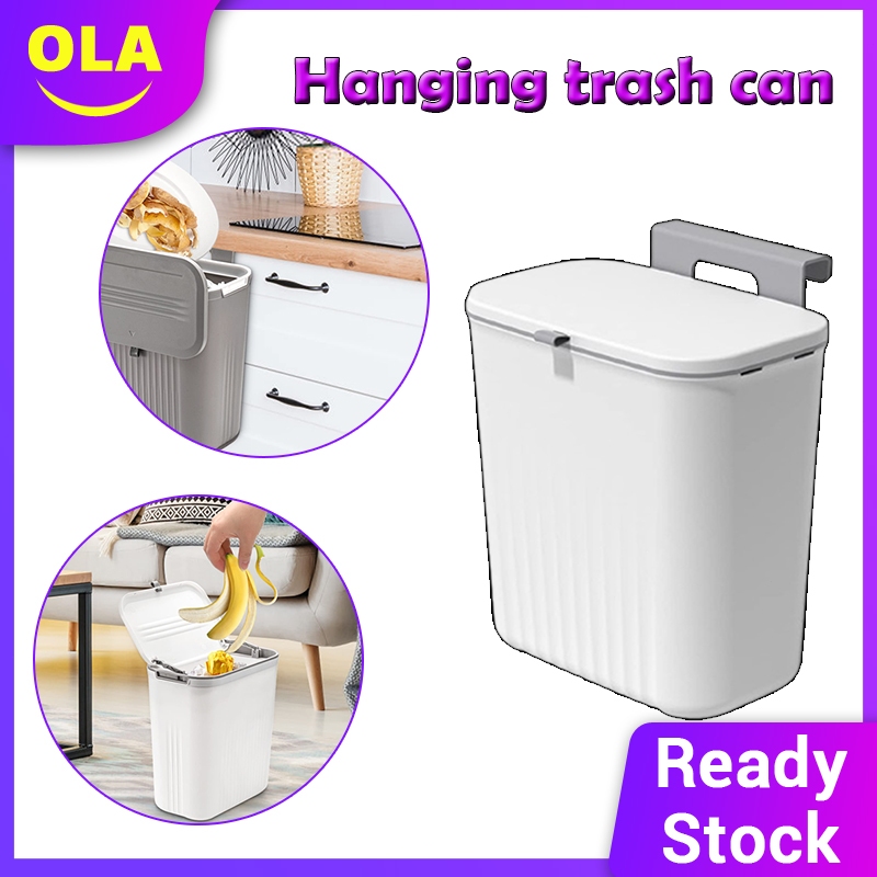 Kitchen Trash Can 9L with Cover Household Sliding Wall Mounted Hanging ...
