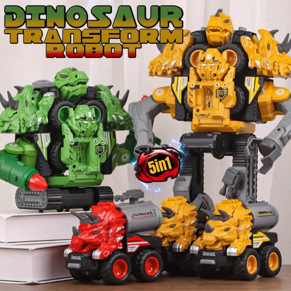 Dinosaur Transform Robot Friction Powered Cars Trucks for Kids by WISHLAND