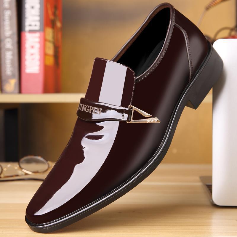 Men's Casual Leather Shoes Glossy Black Business Dress Shoes Men's