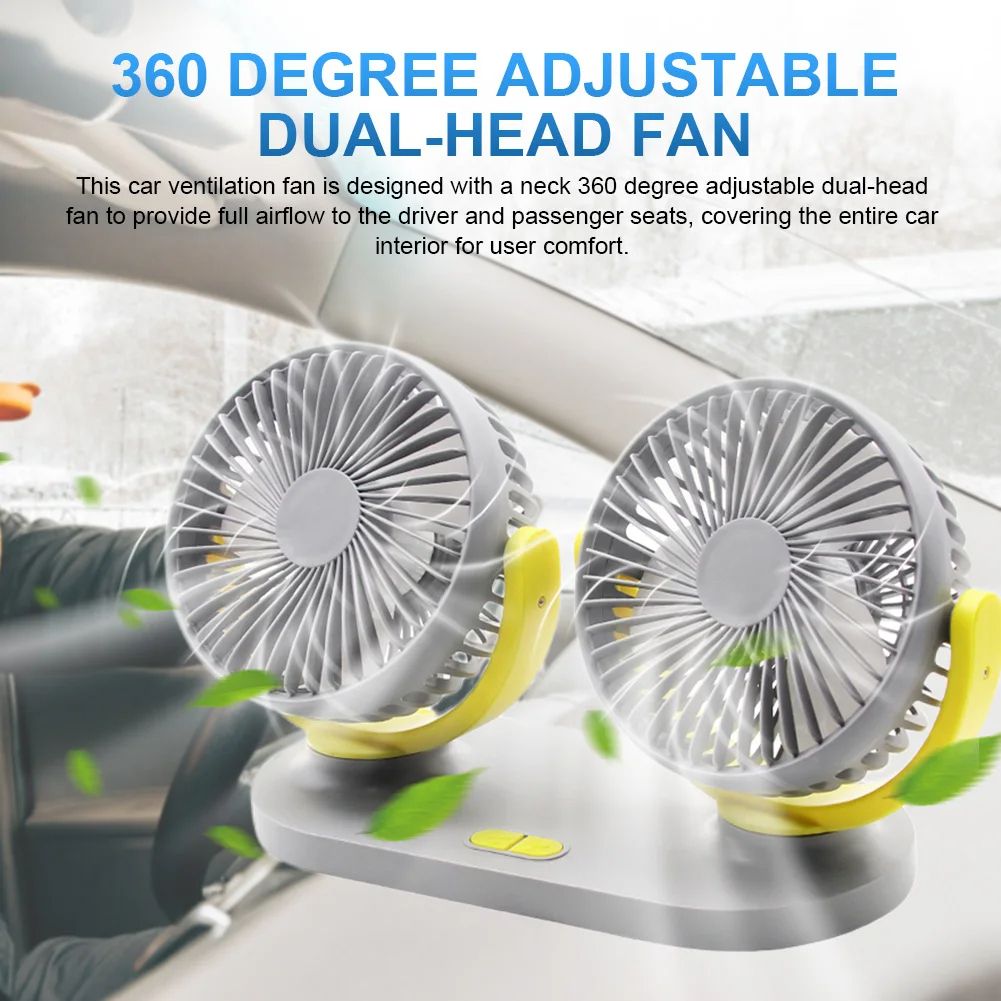 Car USB Fan Double Head 360° Rotatable Desktop Truck Van Fan 3 Speeds ...