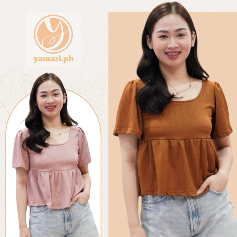 YAMARI.PH Basic Peplum Knitted Top square neck Casual Blouse for Women