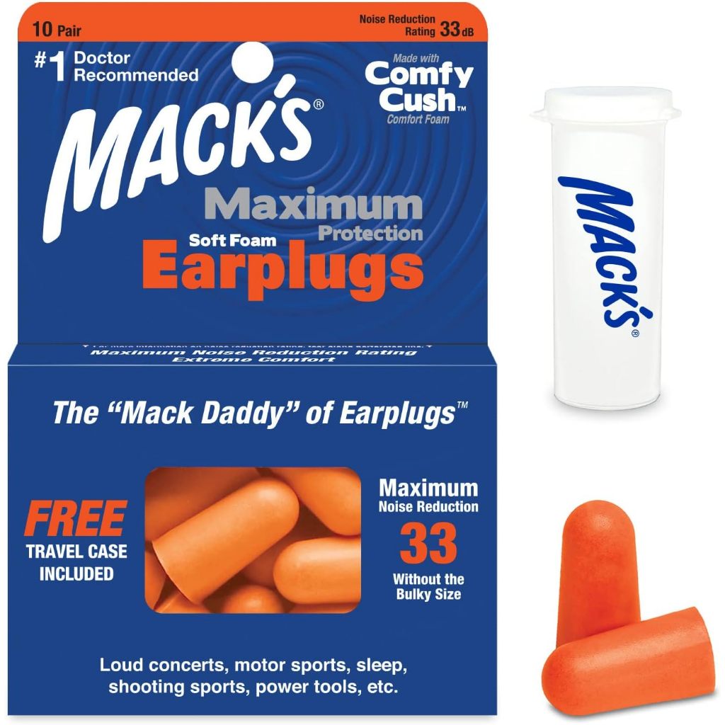 Mack’s Maximum Protection Soft Foam Earplugs 33db Noise Reduction 10