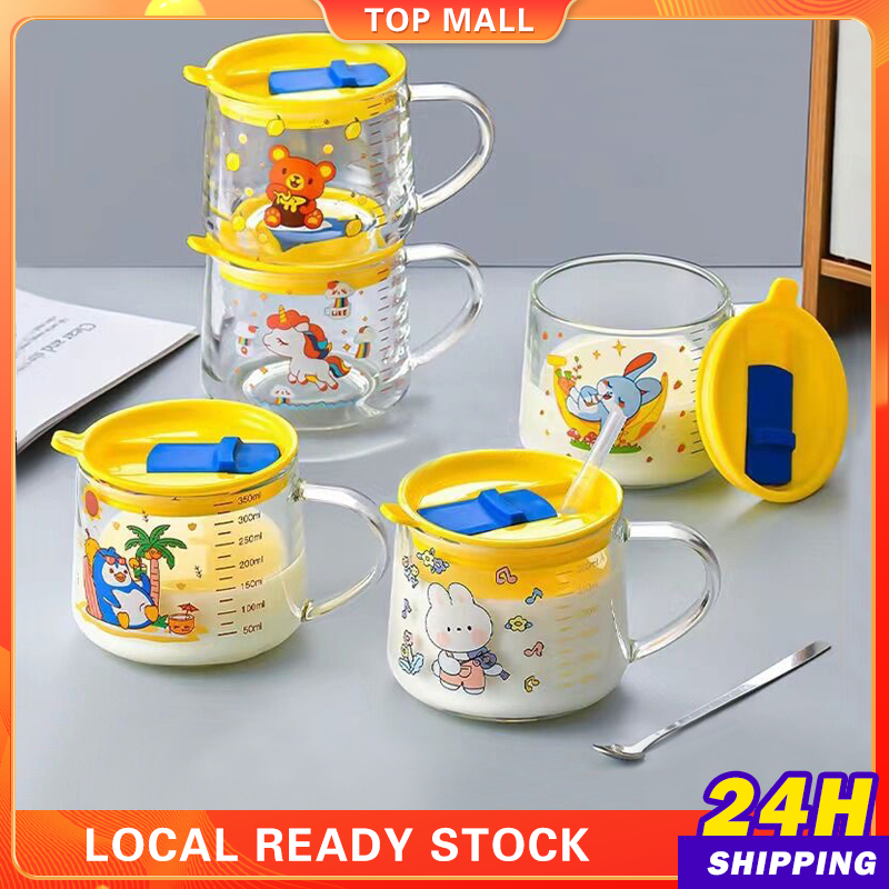 Kids Milk Cup With Straw Handle Lid Double Purpose Water Cup For