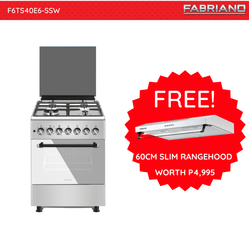 Fabriano Gas Range F6TS40E6SSW 60cm, 4 Gas Burners + Electric oven