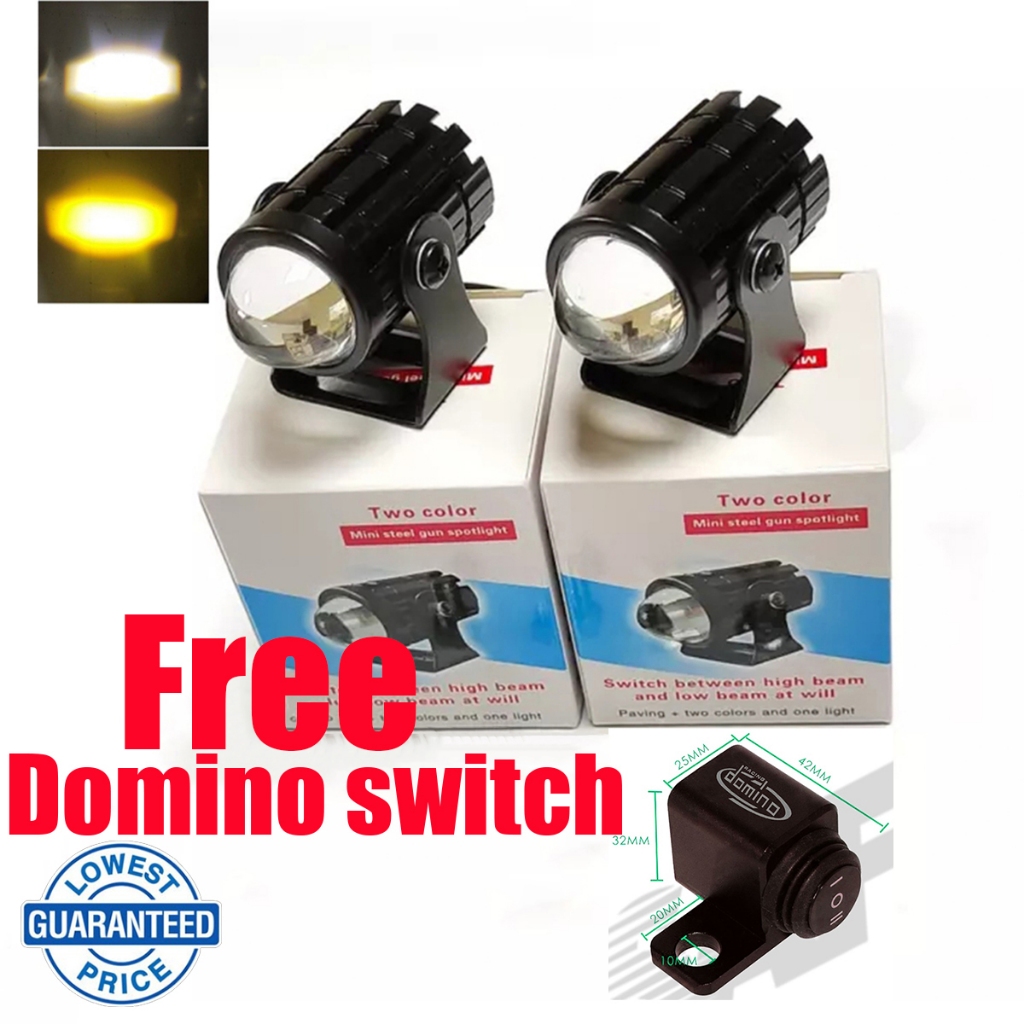 2 PCS Motorcycle Mini Driving Lights High Low Yellow/White LED