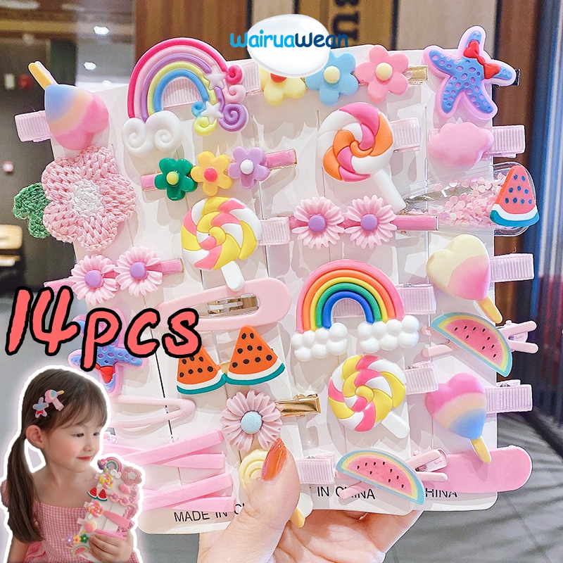 14 Pcs Cute Hair Clip Set Bangs Hairpin Flower Fruit Baby Girl