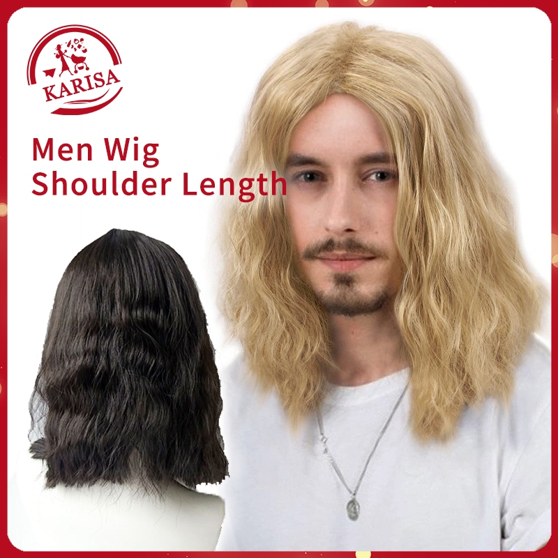 Siudus Mens Brown Curly Wig Anime Shoulder Lenght Wig Natural Fluffy Synthetic Wigs Halloween Cosplay Unisex Wigs