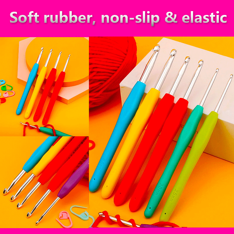 SemiRubberized Soft Grip Ergonomic Crochet Hooks Kit Tpr Hook Set 9
