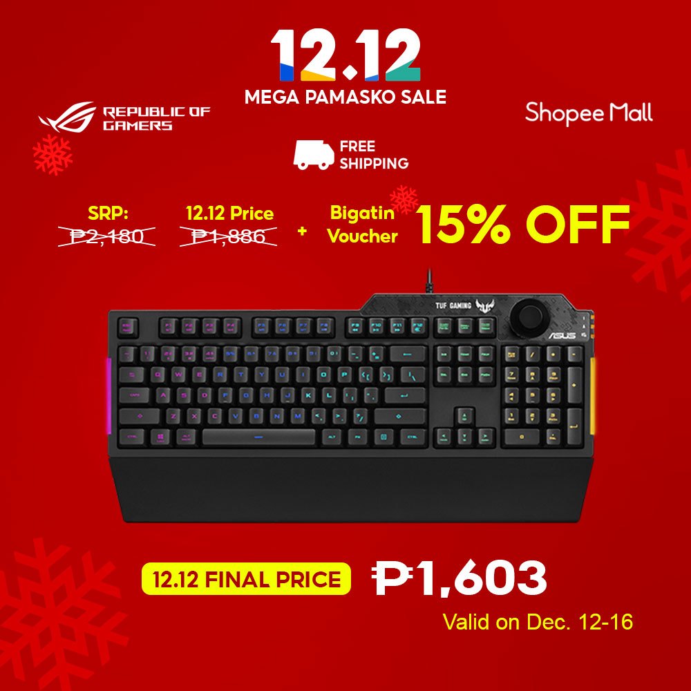 Asus TUF Gaming K1 RGB, SpillResistance Gaming Keyboard with dedicated