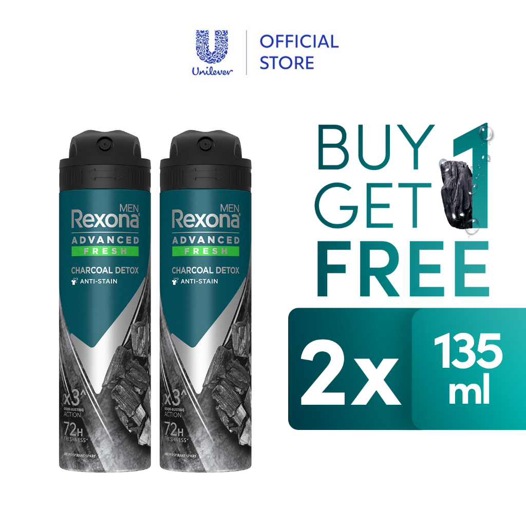 Rexona Men Deodorant Spray Natural Fresh Charcoal Detox 135ML 2x