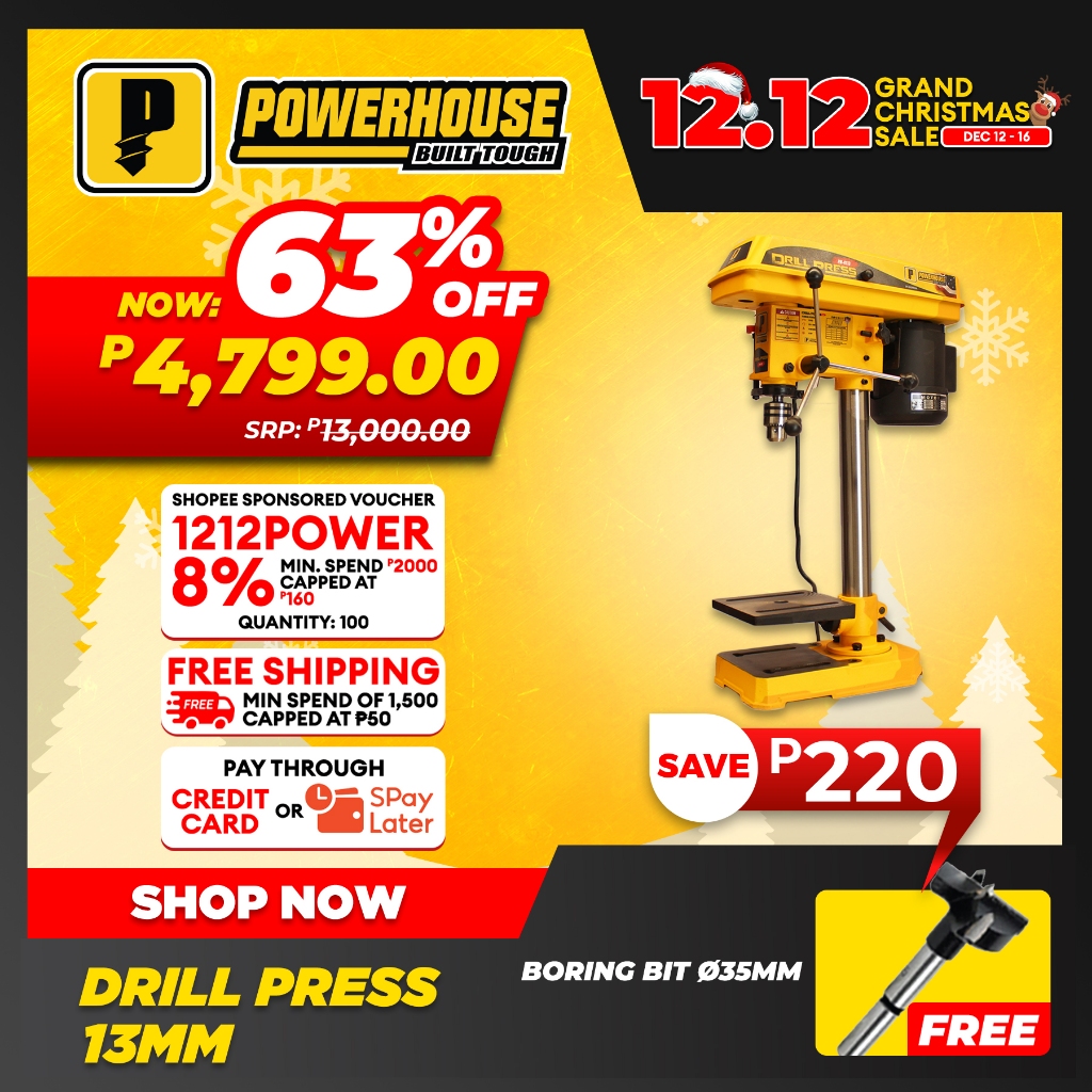 POWERHOUSE Industrial Bench Drill Press Machine 13mm 1/2HP Pure Copper