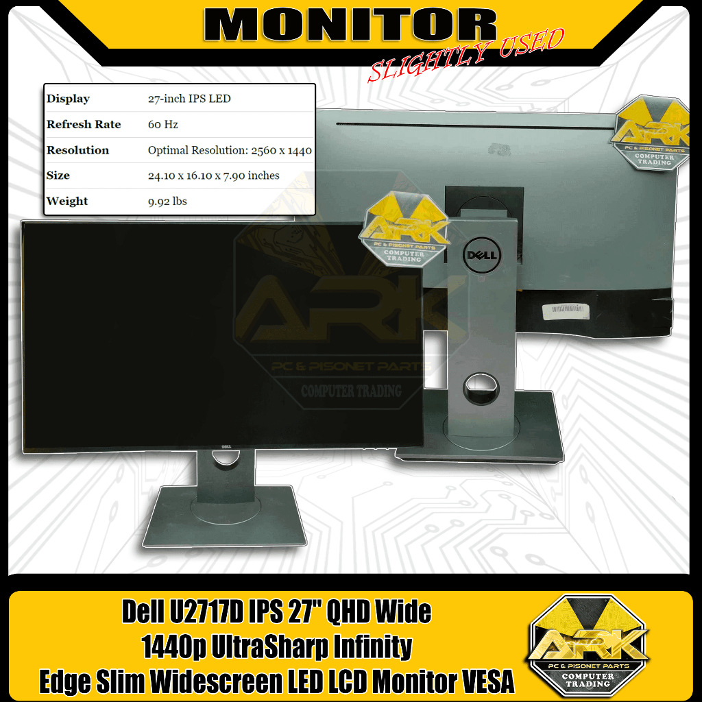 DELL U2717D QHD WIDE 1440 ULTRA SHARP MONITOR | Shopee Philippines