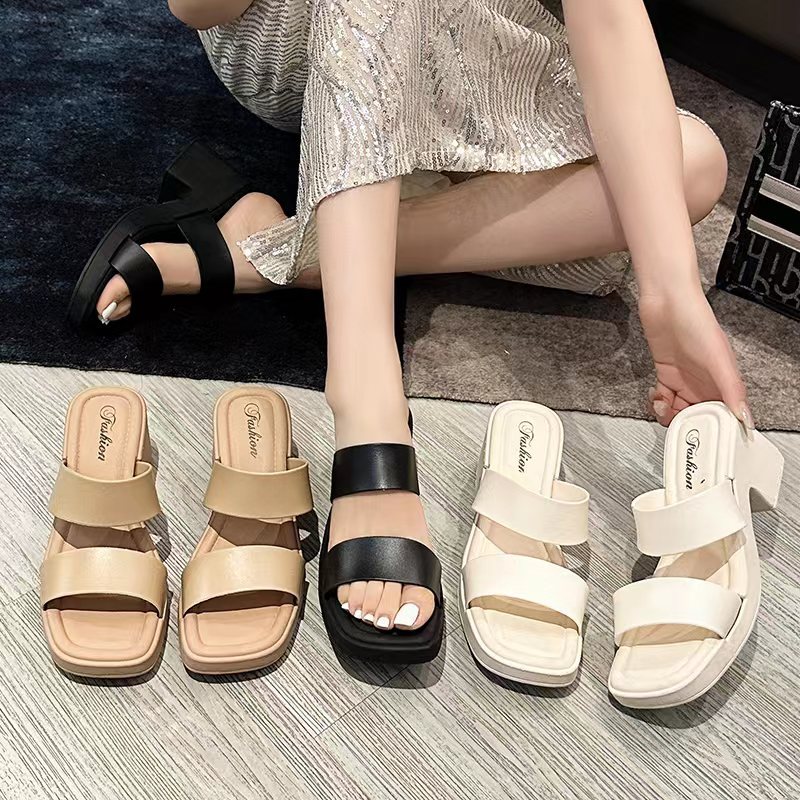 【LUCKISS】New Thick-Sole 7.5CM Block Heels Sandals For Women (+1 if slim ...