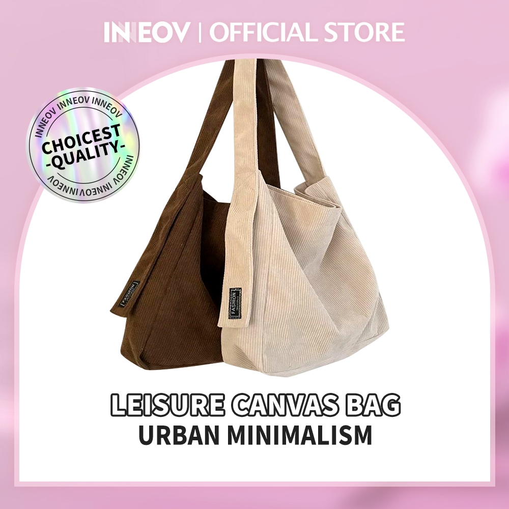 INNEOV Corduroy Korean Fashion Canvas Tote Bag Casual Lady Shoulder ...