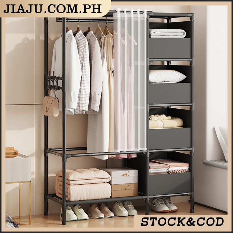 Rack Coat Dustproof Wardrobe Cabinet Clothes Rack with Curtain Clothes ...