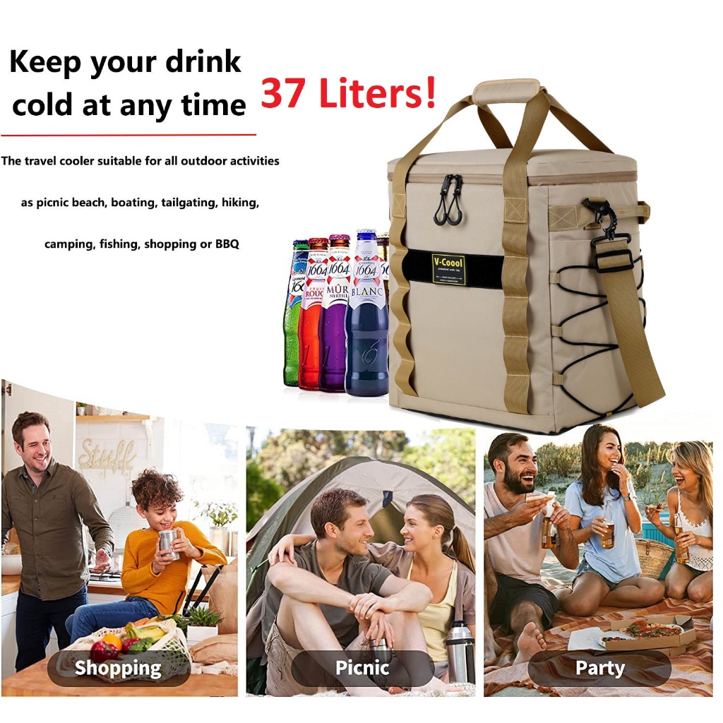 37 Liters VCOOOL Picnic Thermal Bag Cooler Collapsible Storage Camping