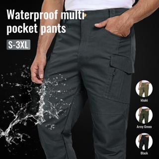 Men Multi-pocket Cargo Pants Outdoor Solid Color Trousers Hiking Camp