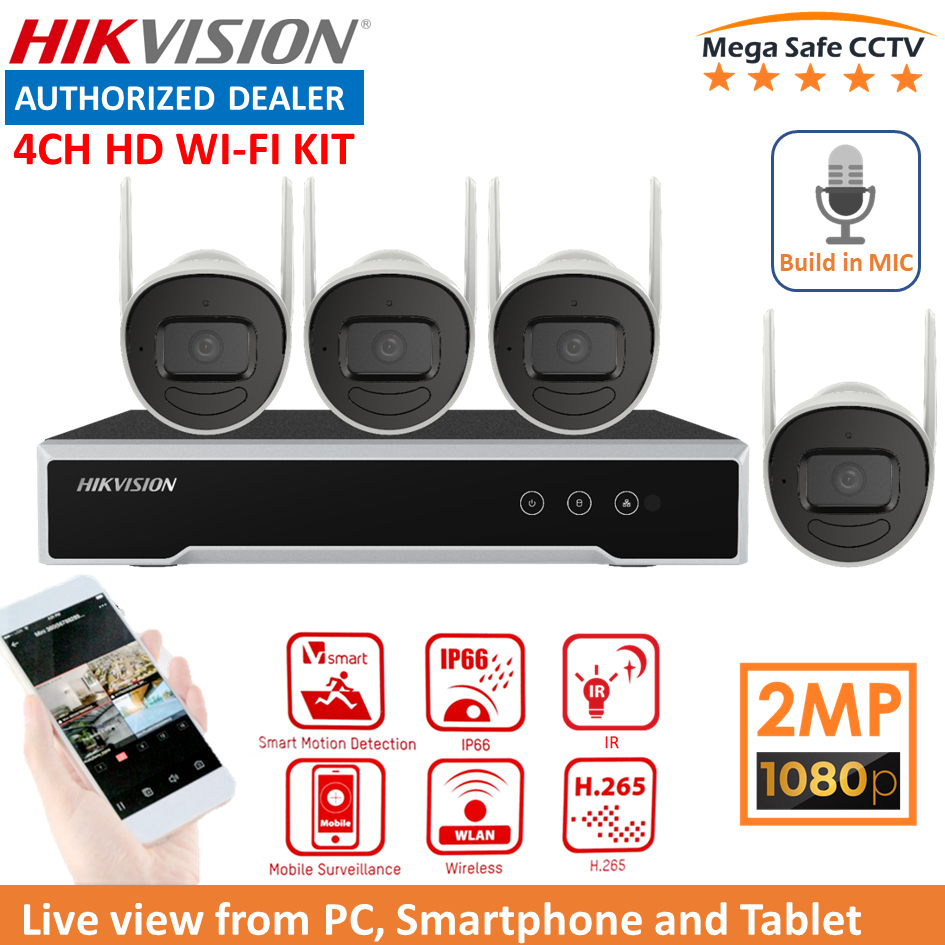 Hikvision WiFi CCTV Kit 4 Channel 2MP H.265 WiFi Build in MIC Automatic