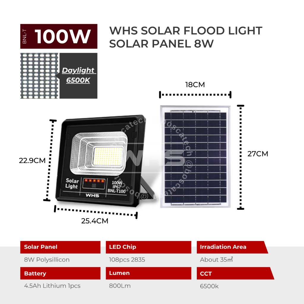 WHS Solar LED Flood Light IP67 BNL-T100 solar flood light with remote ...