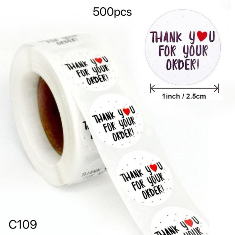 Thank You Label Sticker 500PCS 1Roll Customized Thank U Packaging ...