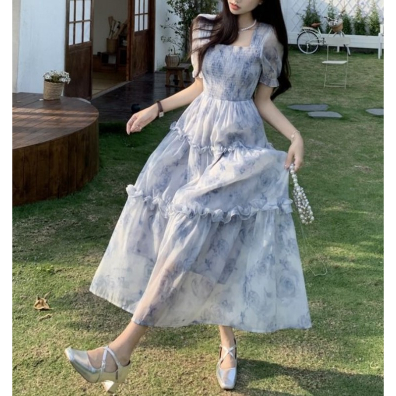 summer blue dress for woman casual formal midi aesthetic dress princess  doll elegant church dress | Shopee Philippines