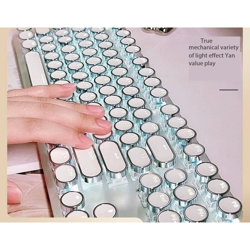 Dream Clan Steampunk Wireless Mechanical Keyboard Set Green Shaft Retro