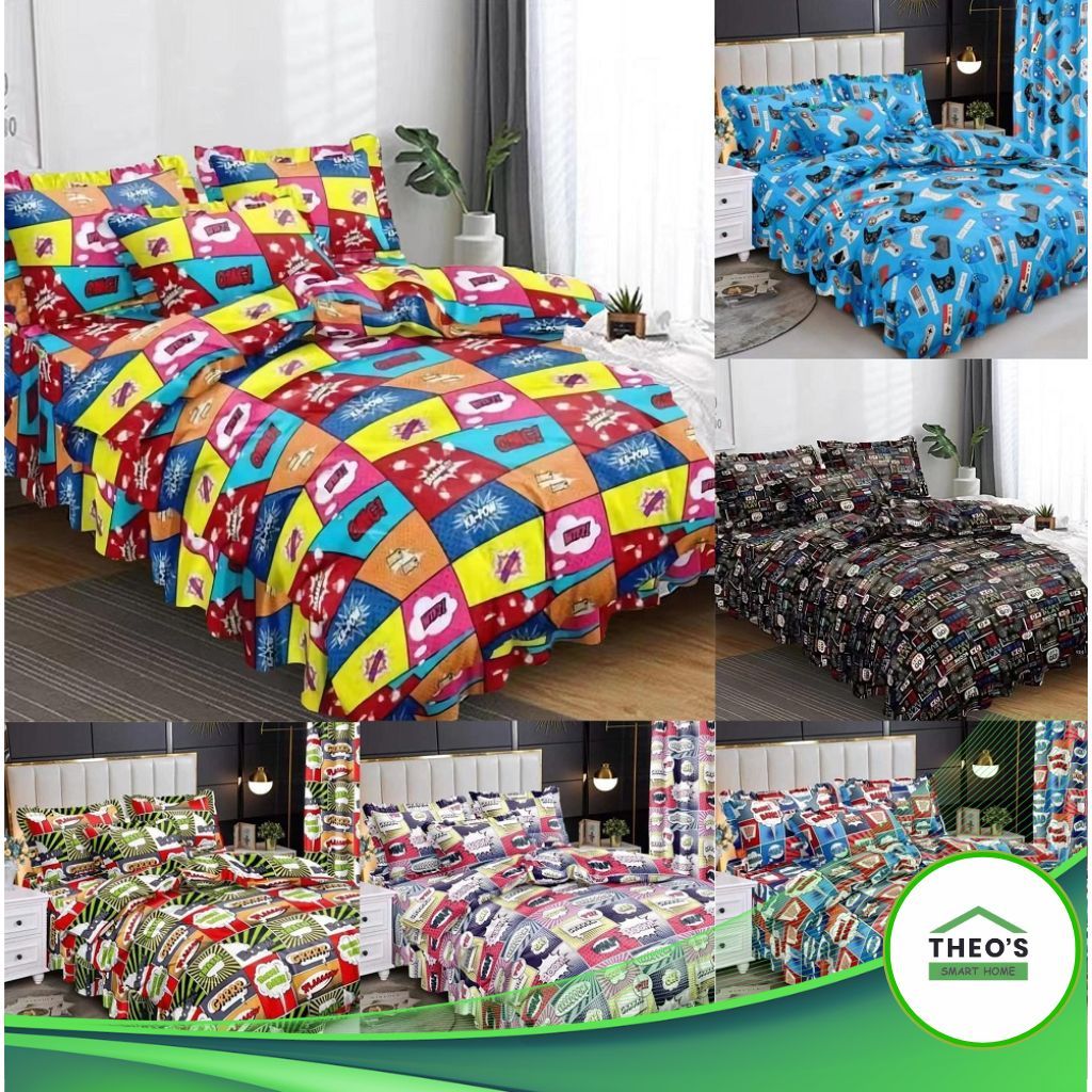Theos 3IN1 Bedsheet Set Canadian Comic Pattern Bedding Set 1pc Fitted