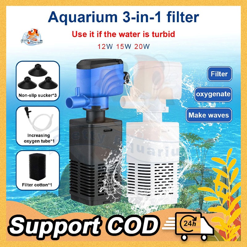 3 in 1 Aquarium Filter For Fish Tank Diving Silent Air Aerator Water ...