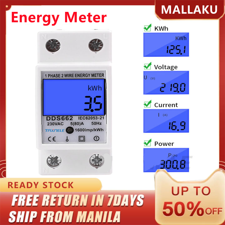 Single Phase Two Wire LCD Digital Display Wattmeter Power Consumption ...