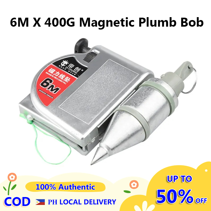 6M x 400G Magnetic Plumb Bob (Professional) Magnetism Measuring Tools With  Retractable Line Reel